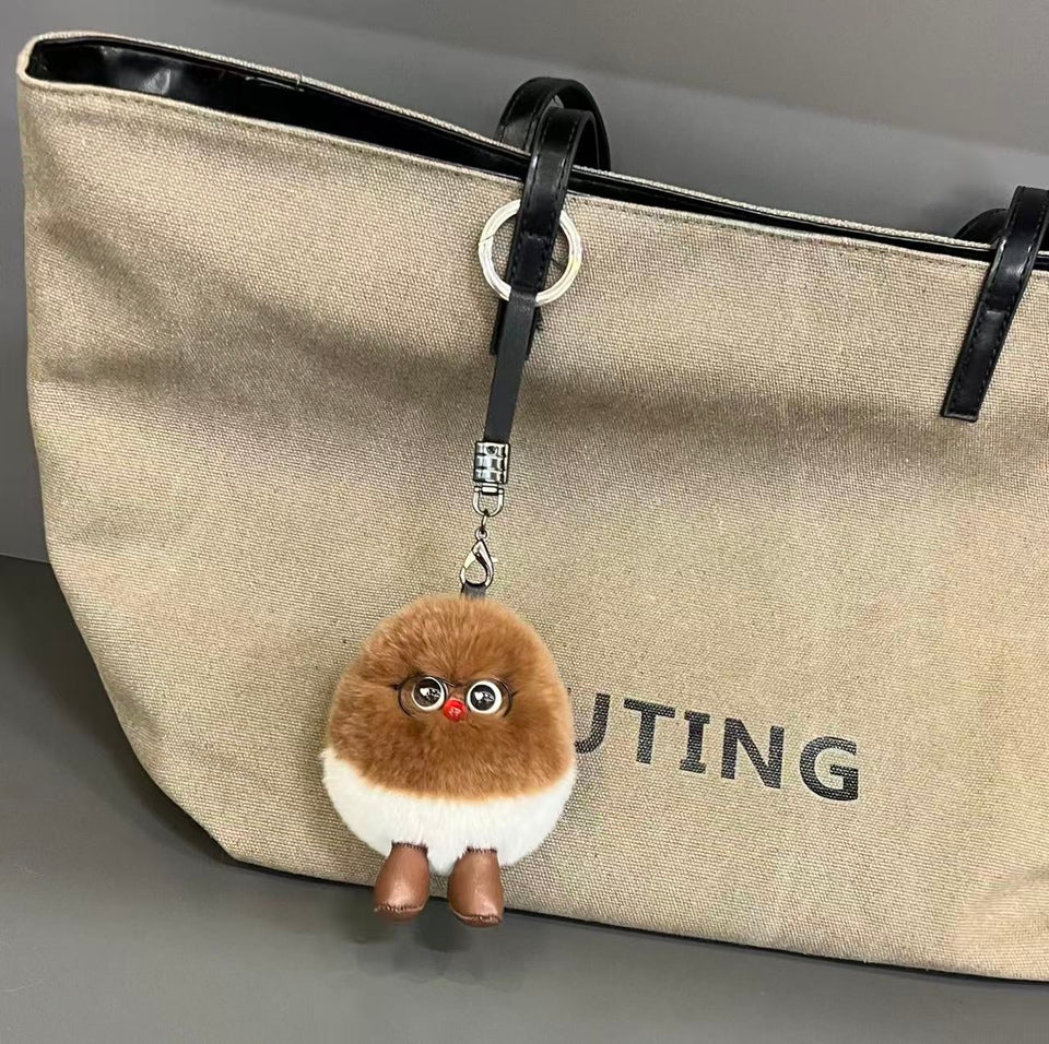 Fluffy Chestnut Bird Pom-Pom Plush Charm– Big-Eyed Nutty Cuteness Overload