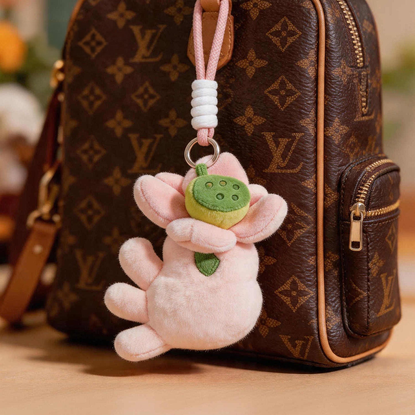 Cute Lotus Plush Keychain Bag Charm