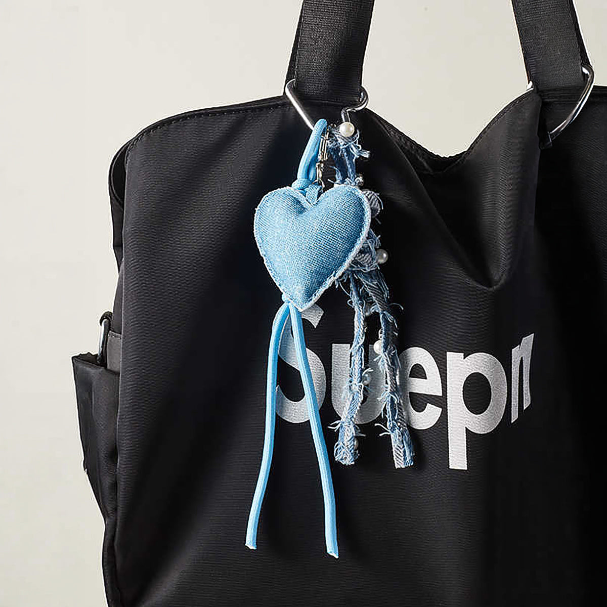 Denim Heart Bag Charm Keychain