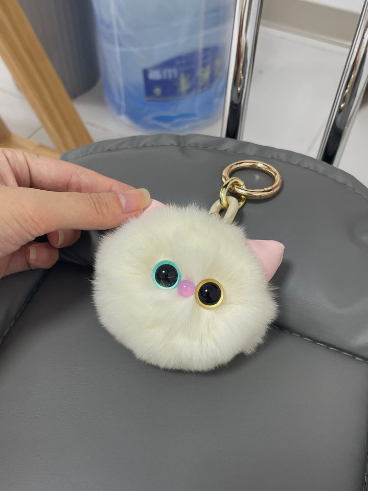 Fluffy Heterochromia Cat Pom-Pom Plush Charm- Mesmerizing Mismatched Magic