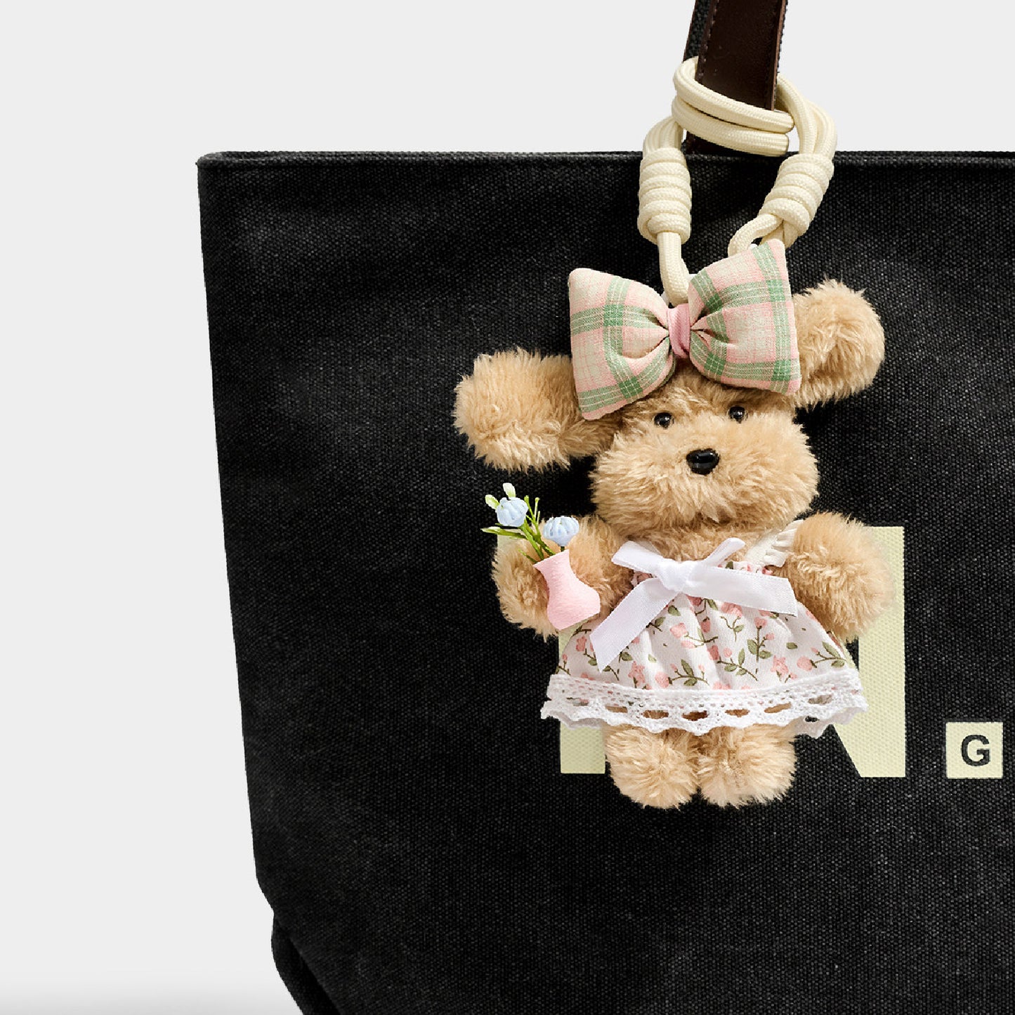 Cute Floral Dress Teddy Bear Plush Keychain Bag Charm