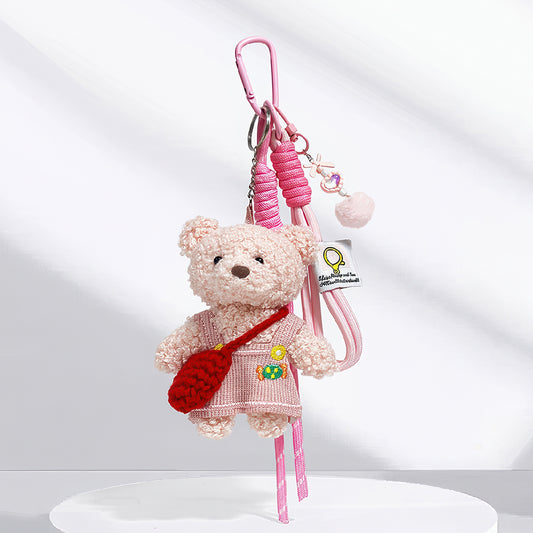 Cute Blush Pink Teddy Bear Plush Keychain Bag Charm