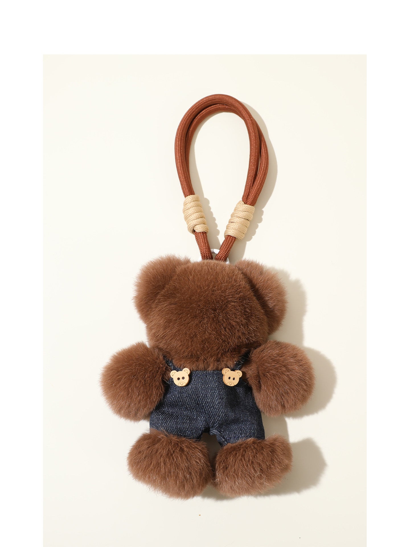 Chubby Fluffy Teddy Bear Keychain with Denim Overalls – Ultimate Hug-on-the-Go