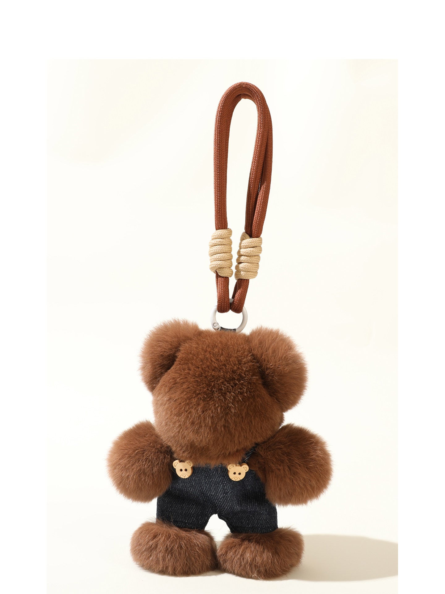 Chubby Fluffy Teddy Bear Keychain with Denim Overalls – Ultimate Hug-on-the-Go