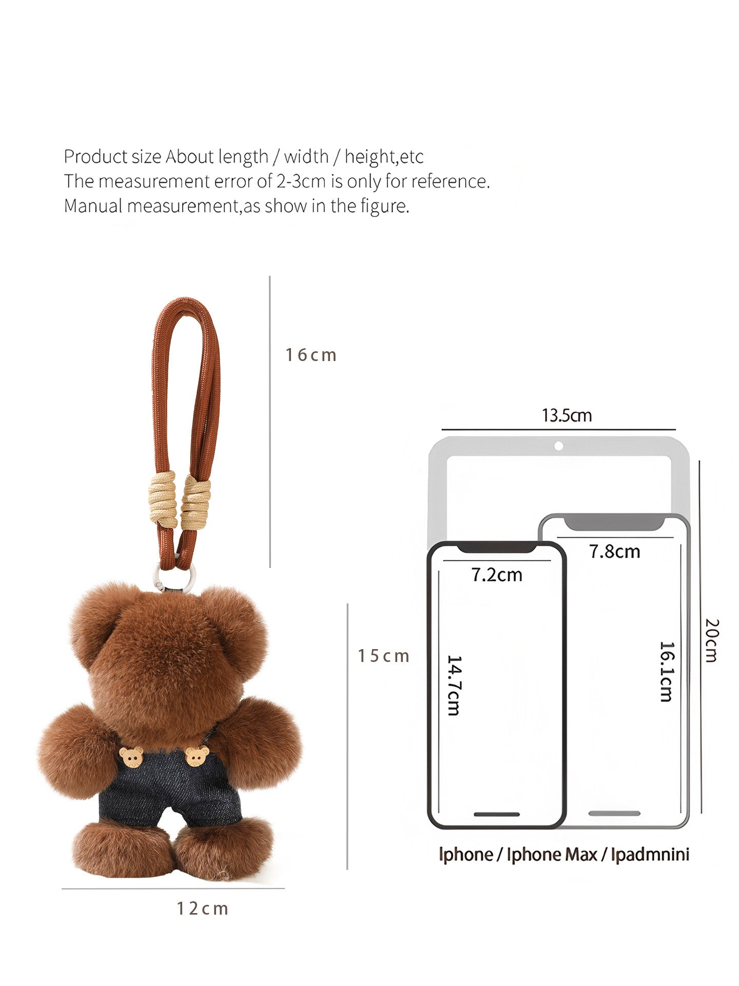 Chubby Fluffy Teddy Bear Keychain with Denim Overalls – Ultimate Hug-on-the-Go