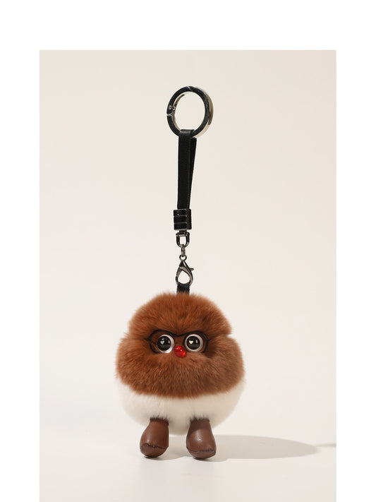 Fluffy Chestnut Bird Pom-Pom Plush Charm– Big-Eyed Nutty Cuteness Overload