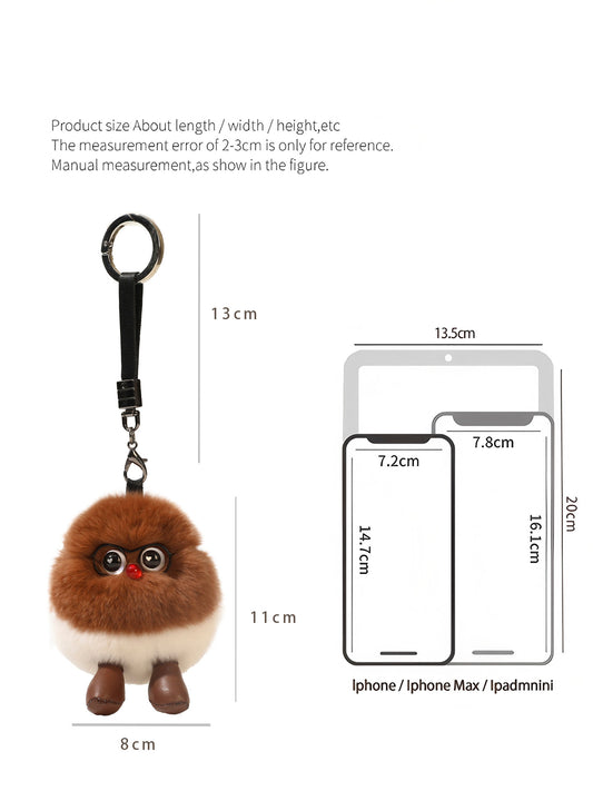 Fluffy Chestnut Bird Pom-Pom Plush Charm– Big-Eyed Nutty Cuteness Overload