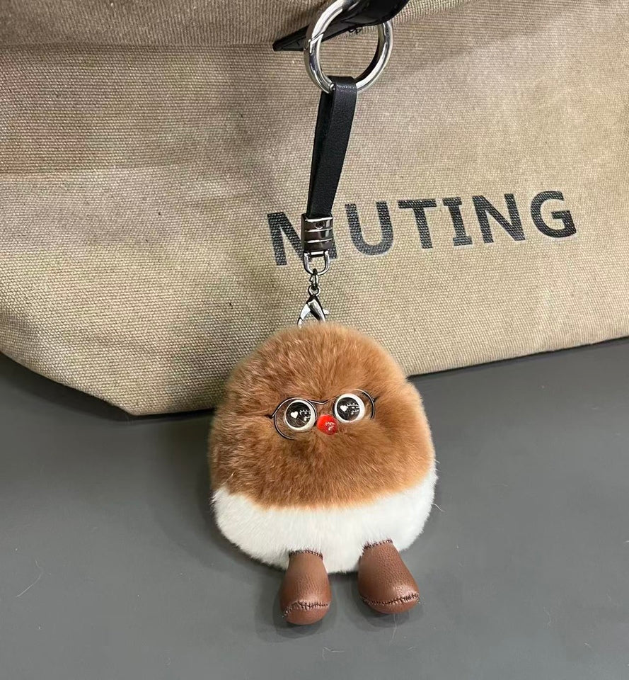 Fluffy Chestnut Bird Pom-Pom Plush Charm– Big-Eyed Nutty Cuteness Overload