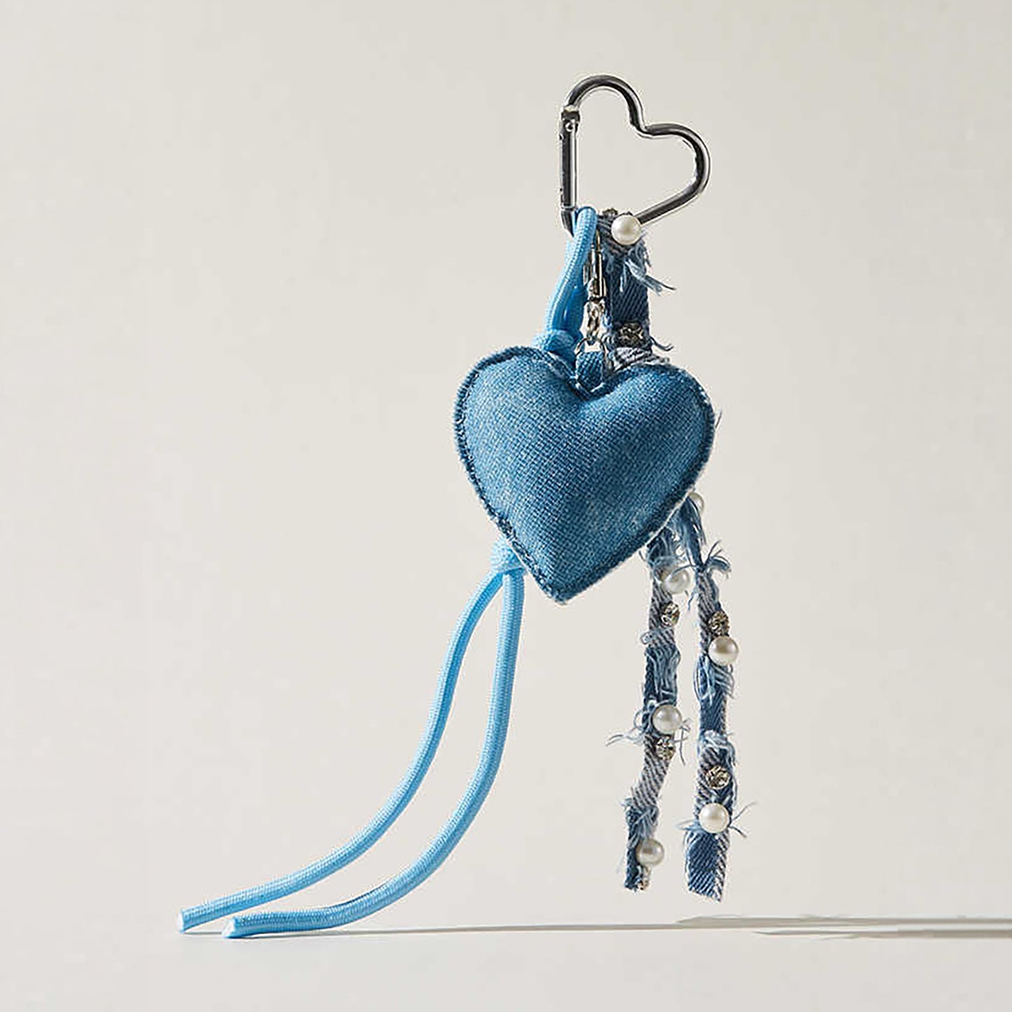 Denim Heart Bag Charm Keychain