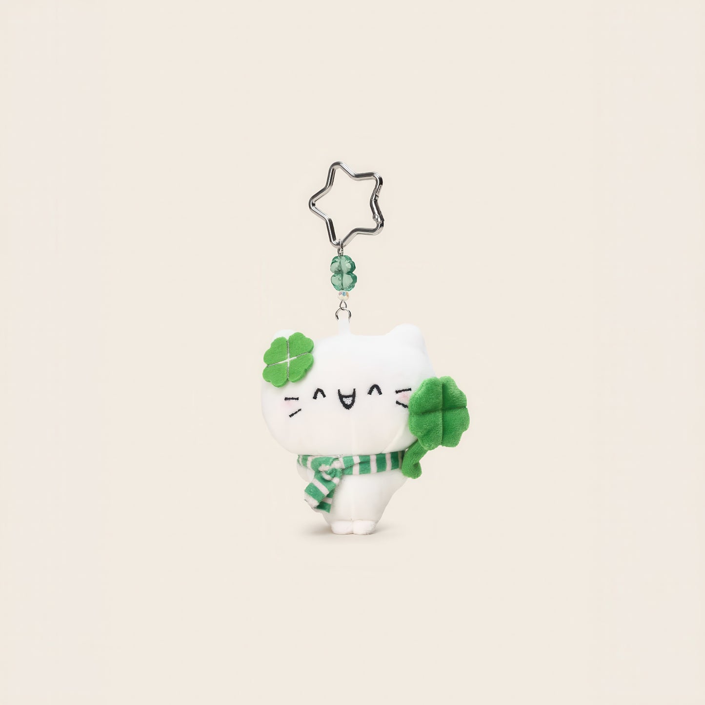Lucky Clover Cat Plush Keychain Bag Charm