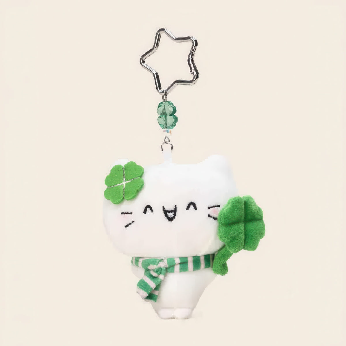 Lucky Clover Cat Plush Keychain Bag Charm