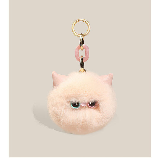 Fluffy Heterochromia Cat Pom-Pom Plush Charm- Mesmerizing Mismatched Magic