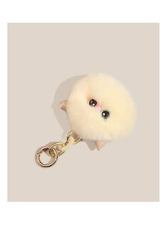 Fluffy Heterochromia Cat Pom-Pom Plush Charm- Mesmerizing Mismatched Magic