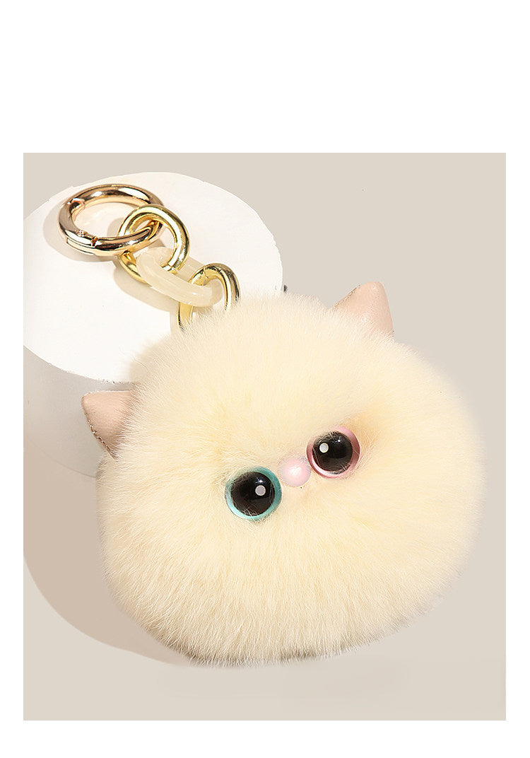 Fluffy Heterochromia Cat Pom-Pom Plush Charm- Mesmerizing Mismatched Magic