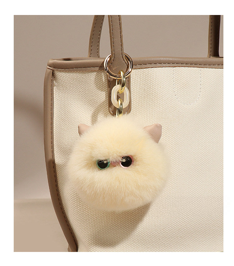 Fluffy Heterochromia Cat Pom-Pom Plush Charm- Mesmerizing Mismatched Magic