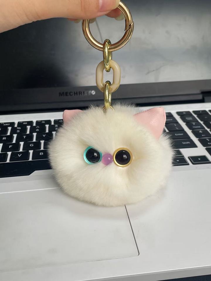 Fluffy Heterochromia Cat Pom-Pom Plush Charm- Mesmerizing Mismatched Magic