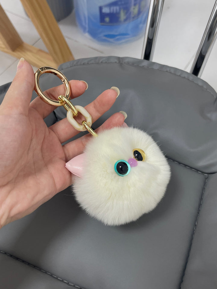 Fluffy Heterochromia Cat Pom-Pom Plush Charm- Mesmerizing Mismatched Magic