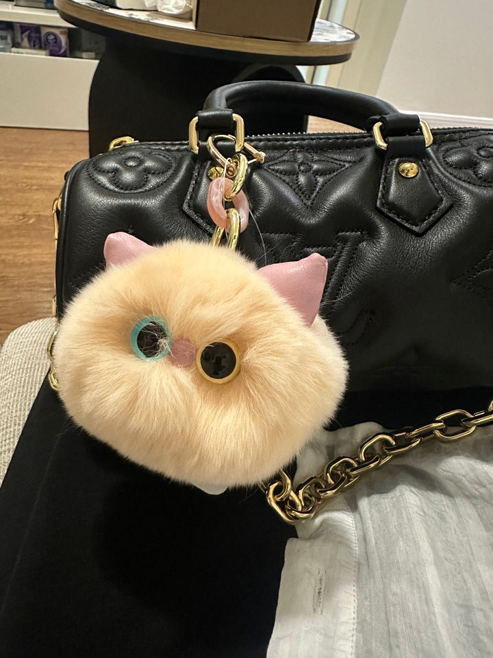 Fluffy Heterochromia Cat Pom-Pom Plush Charm- Mesmerizing Mismatched Magic