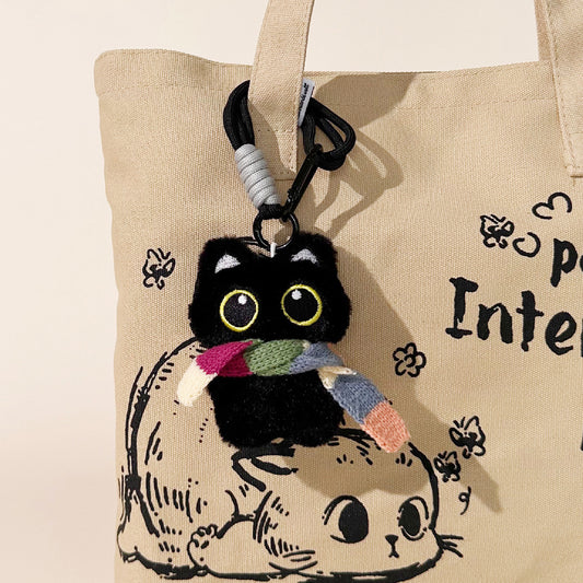 Cute Black Cat Plush Keychain Bag Charm
