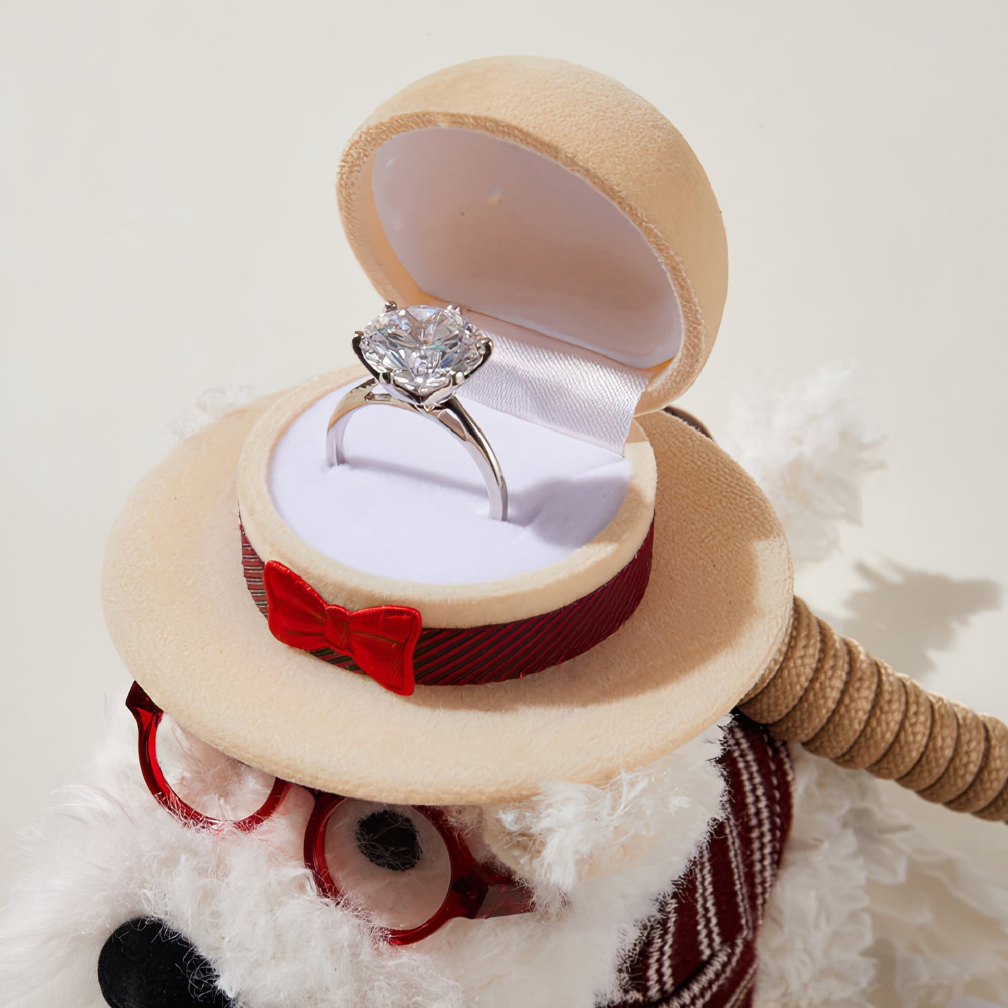 Cute Westie Dog Ring Box Plush Keychain Bag Charm