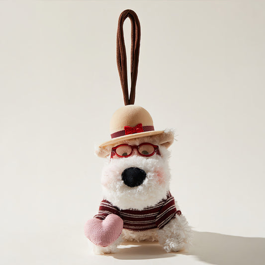 Cute Westie Dog Ring Box Plush Keychain Bag Charm