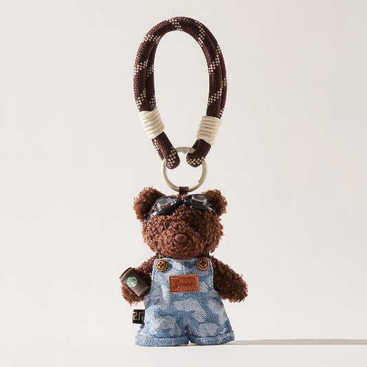Cute Pilot Teddy Bear Plush Keychain Bag Charm