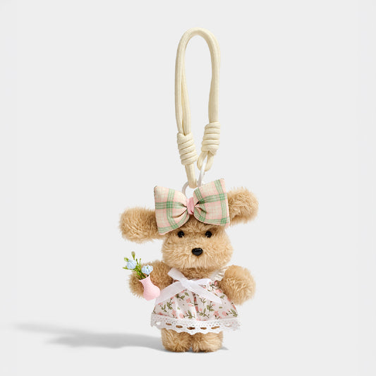 Cute Floral Dress Teddy Bear Plush Keychain Bag Charm