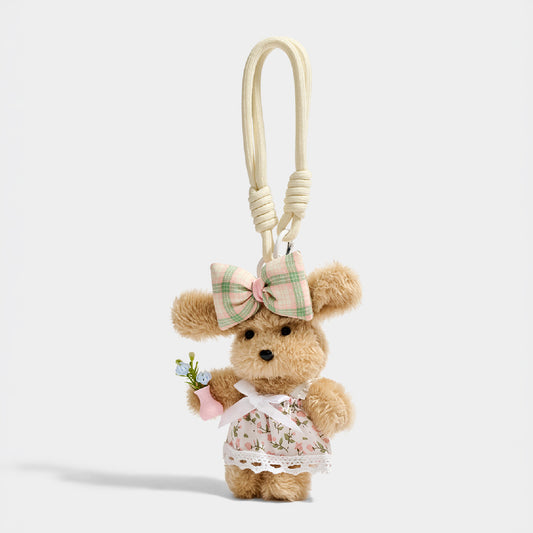Cute Floral Dress Teddy Bear Plush Keychain Bag Charm
