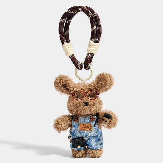 Cute Glasses Puppy Plush Keychain Bag Charm