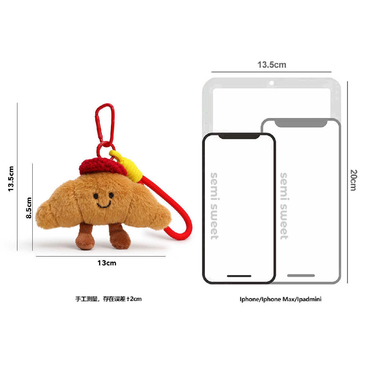 Cute Croissant Plush Keychain Bag Charm