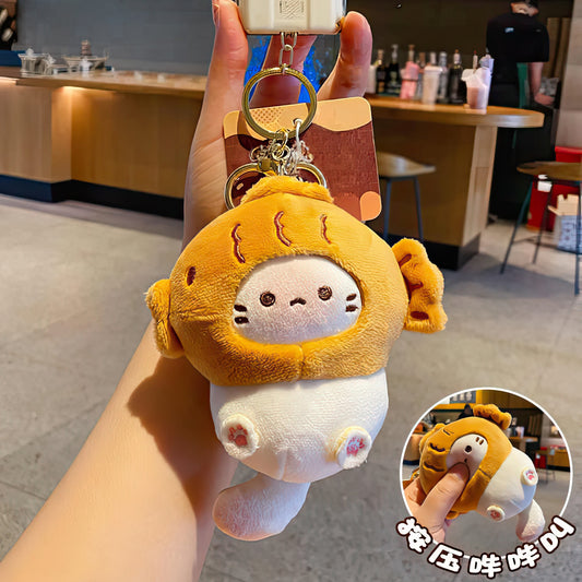 Cute Taiyaki Cocoa Cat Plush Keychain Bag Charm
