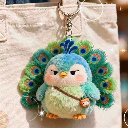 Cute Green Peacock Plush Keychain Bag Charm