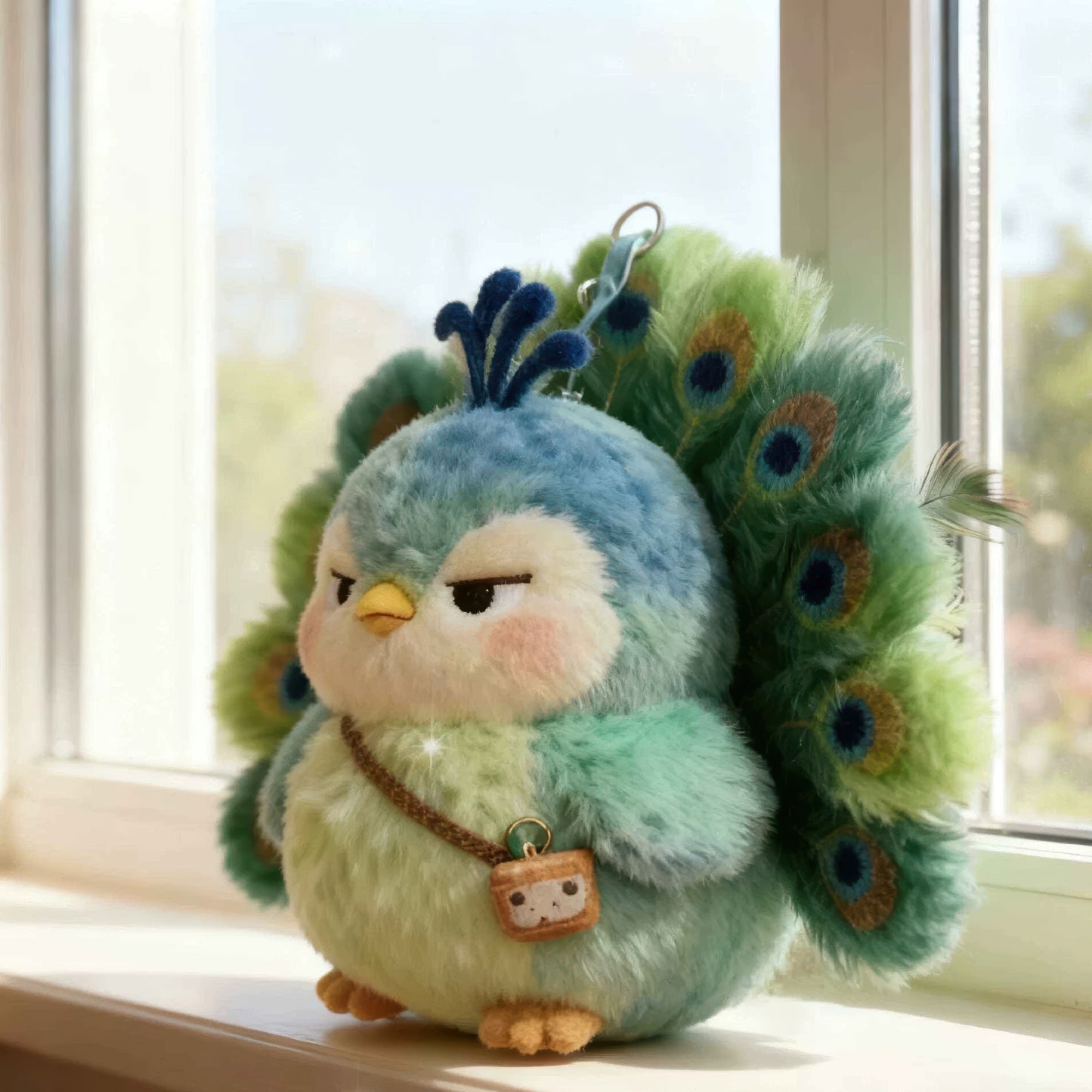 Cute Green Peacock Plush Keychain Bag Charm