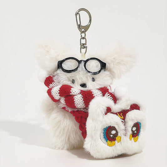 Cute Dragon Dance Puppy Plush Keychain Bag Charm