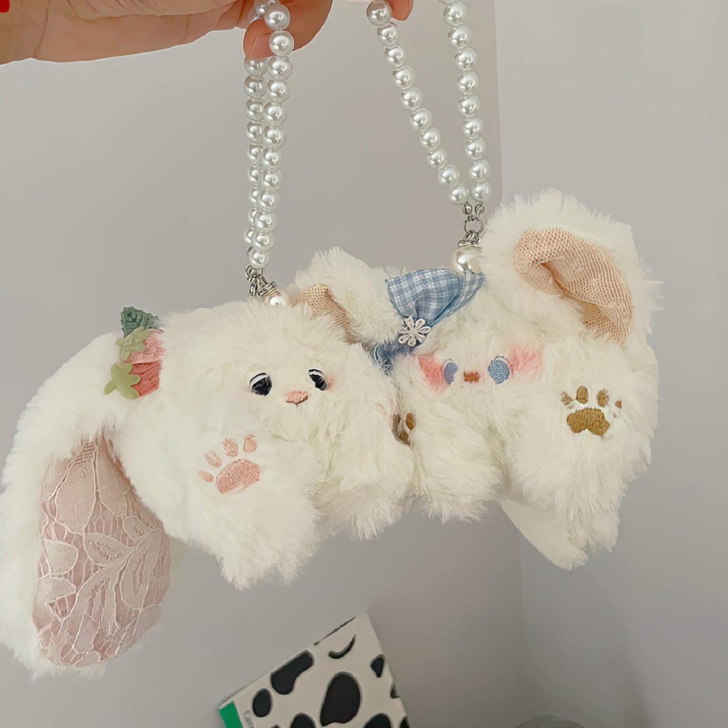 Cute Lace Bunny Cat Plush Keychain Bag Charm