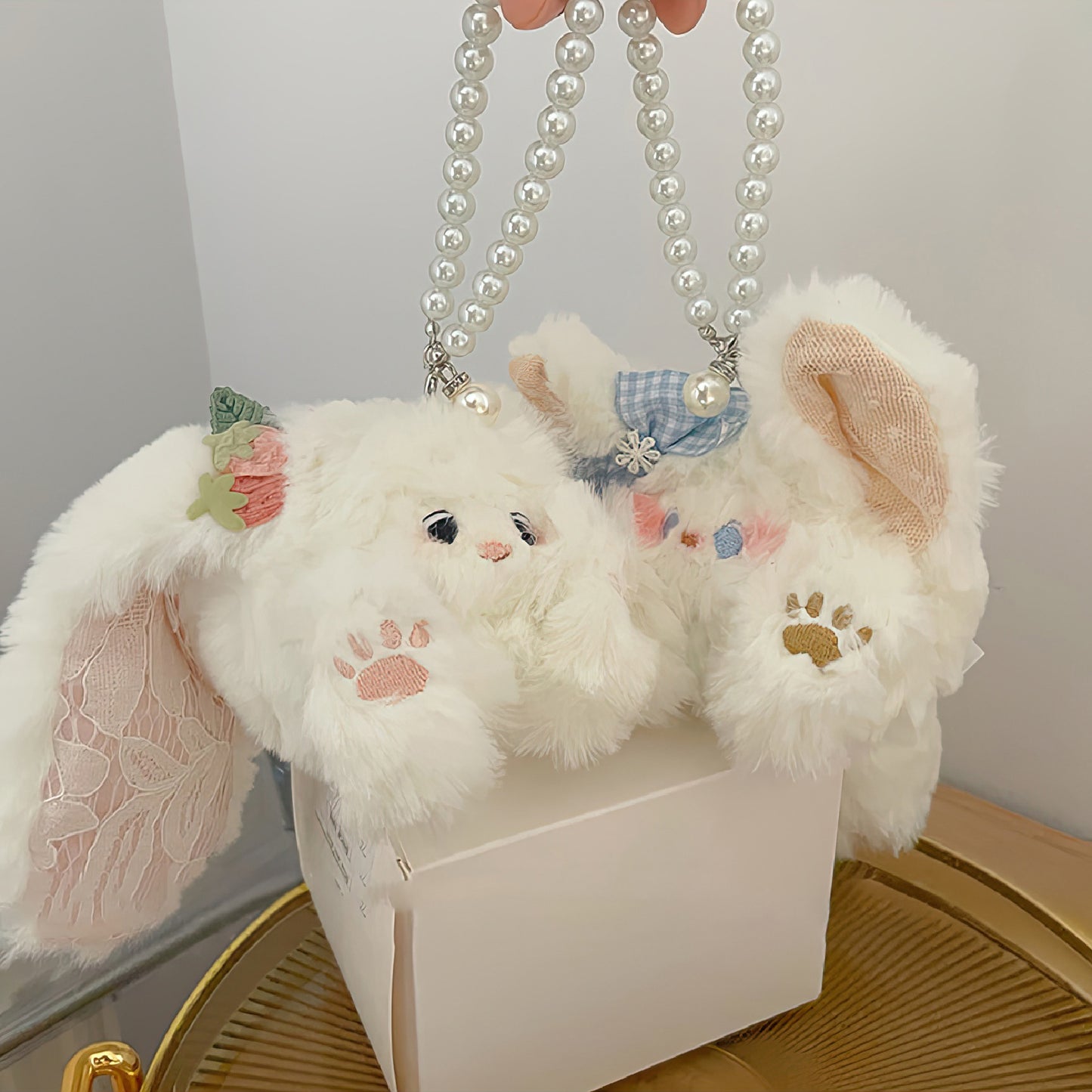 Cute Lace Bunny Cat Plush Keychain Bag Charm