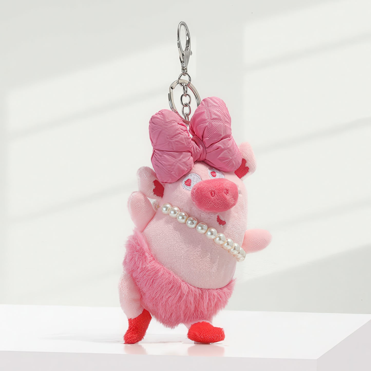 Cute Bow Ballet Pig Plush Keychain Bag Charm