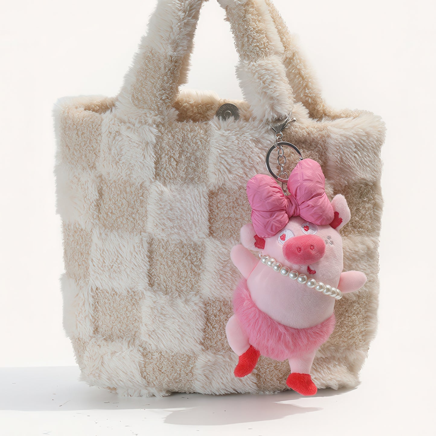 Cute Bow Ballet Pig Plush Keychain Bag Charm