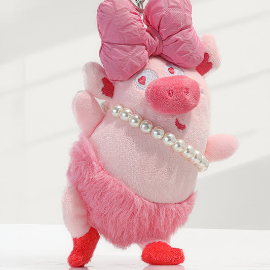 Cute Bow Ballet Pig Plush Keychain Bag Charm