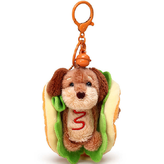 Cute Hot Dog Burger Dog Plush Keychain Bag Charm