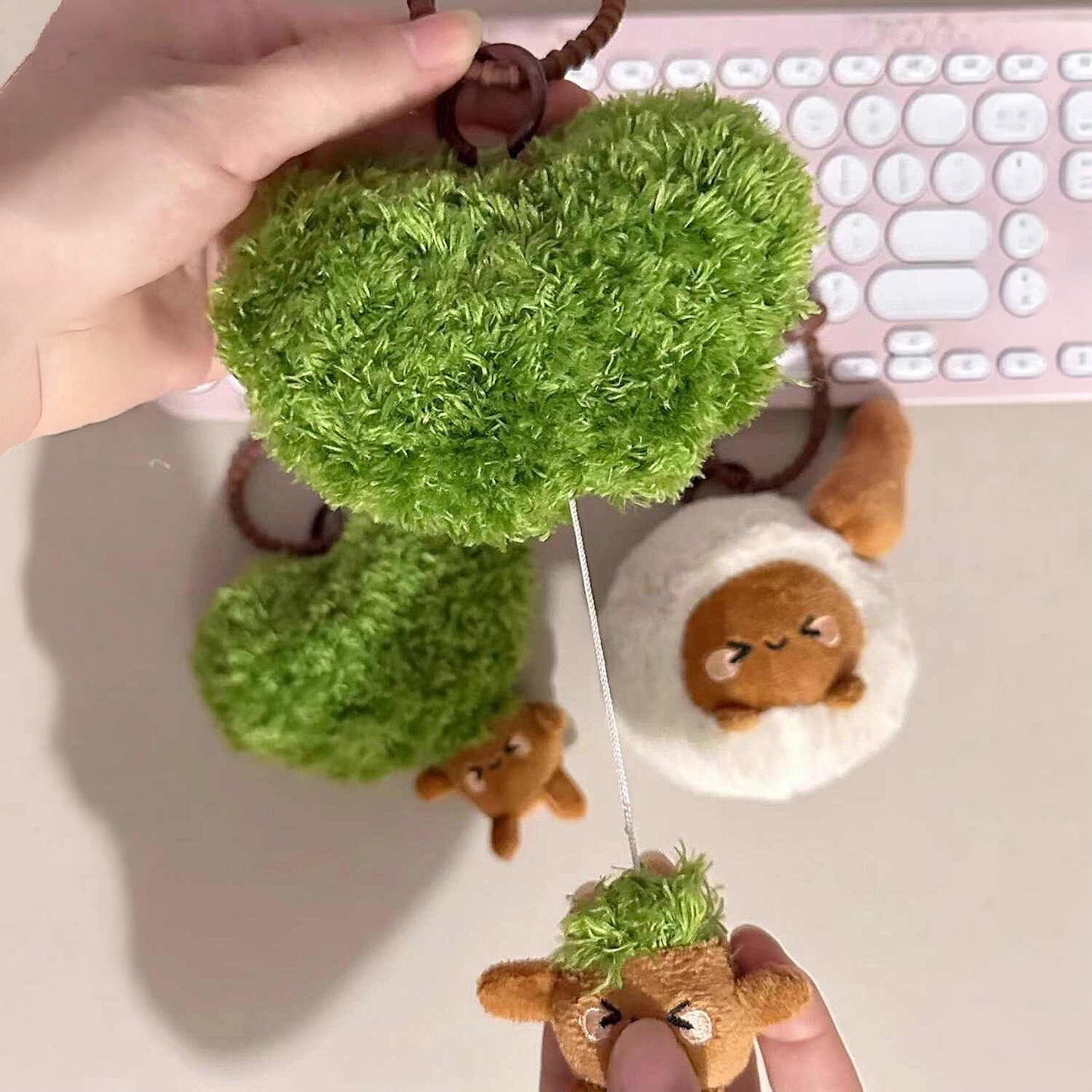 Cute Heart Shaped Tree Plush Keychain Bag Charm