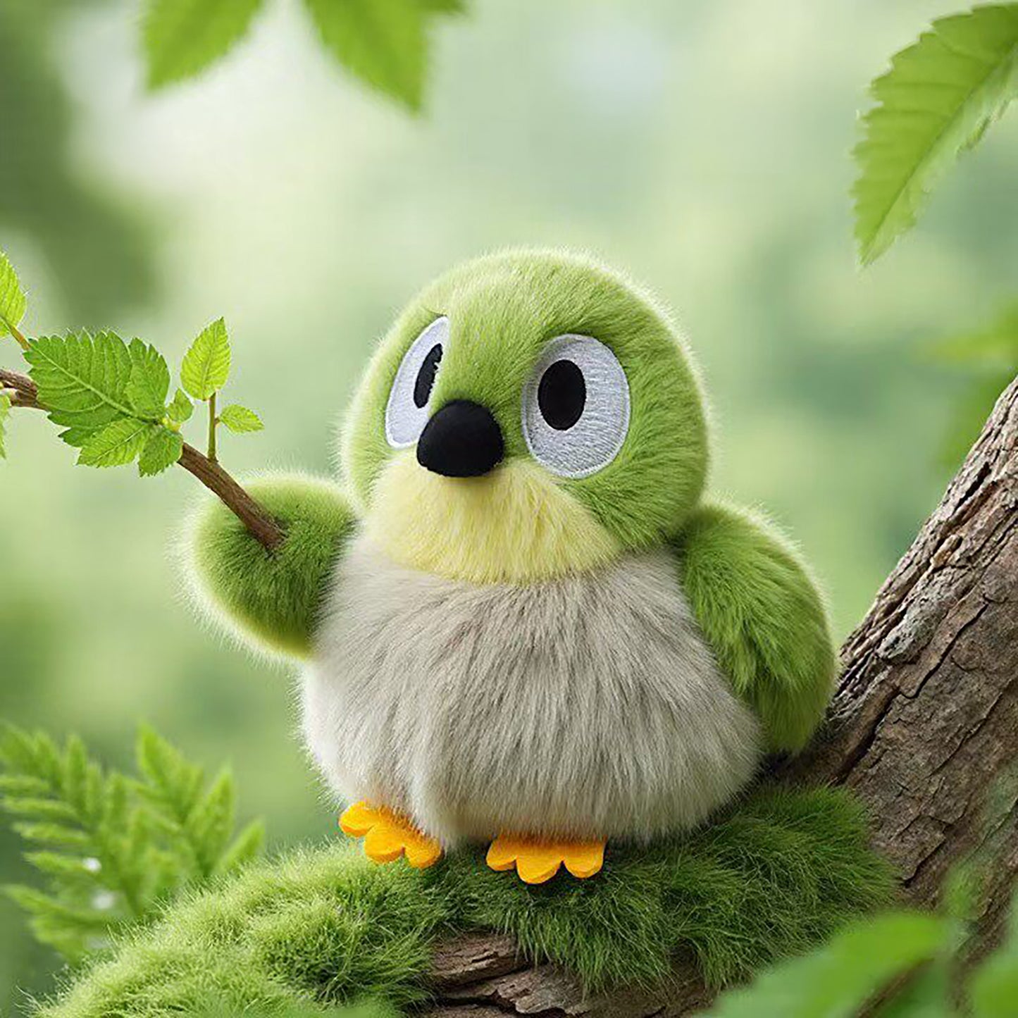 Cute Dark‑Green White‑Eye Plush Keychain Bag Charm